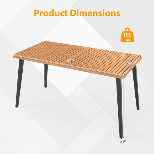 63 Inches Outdoor Indoor Dining Table with 1.97 Inches Umbrella Hole and Metal Legs LuxuryLifeWay Online Store