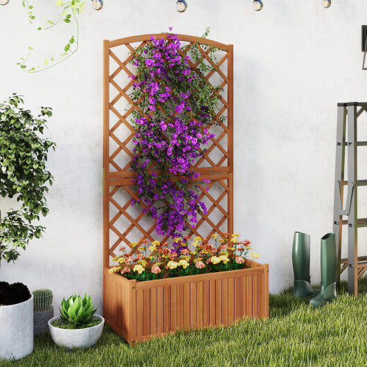 Wooden Raised Garden Bed with Trellis 63 Inch Tall Garden Planter