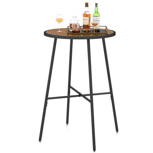 Outdoor Bar Table 41 inch Bar Height Patio Round Table with Acacia Wood Top and Metal Frame LuxuryLifeWay Online Store