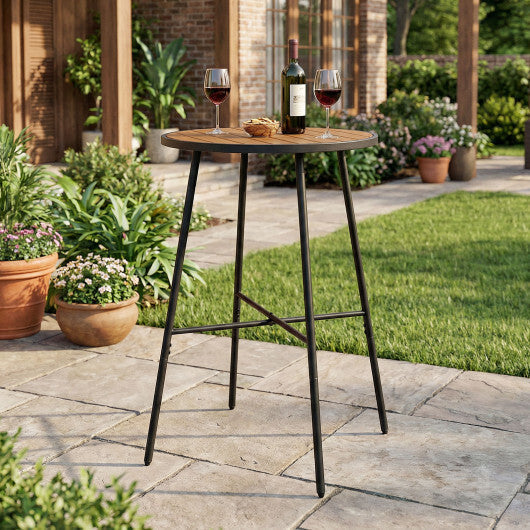 Outdoor Bar Table 41 inch Bar Height Patio Round Table with Acacia Wood Top and Metal Frame LuxuryLifeWay Online Store