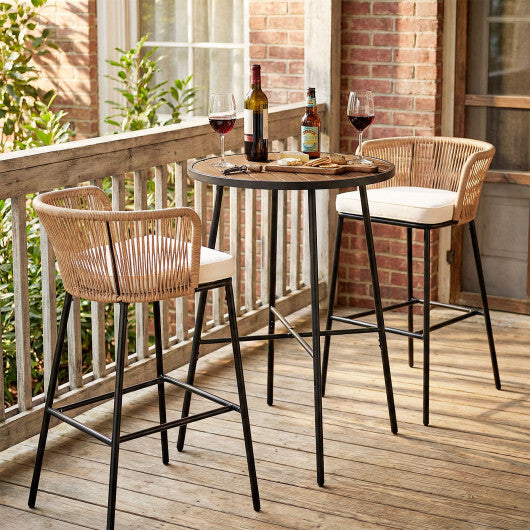 Outdoor Bar Table 41 inch Bar Height Patio Round Table with Acacia Wood Top and Metal Frame LuxuryLifeWay Online Store