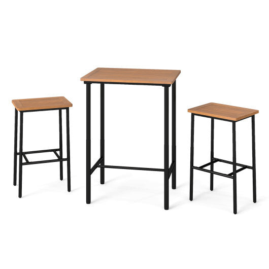 3 Pieces Acacia Wood Patio Bar Set Rectangular Table with Metal Frame LuxuryLifeWay Online Store