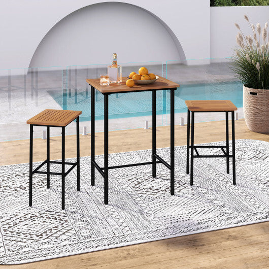 3 Pieces Acacia Wood Patio Bar Set Rectangular Table with Metal Frame LuxuryLifeWay Online Store