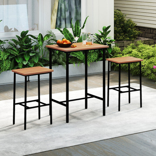 3 Pieces Acacia Wood Patio Bar Set Rectangular Table with Metal Frame LuxuryLifeWay Online Store
