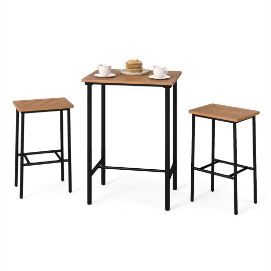 3 Pieces Acacia Wood Patio Bar Set Rectangular Table with Metal Frame LuxuryLifeWay Online Store
