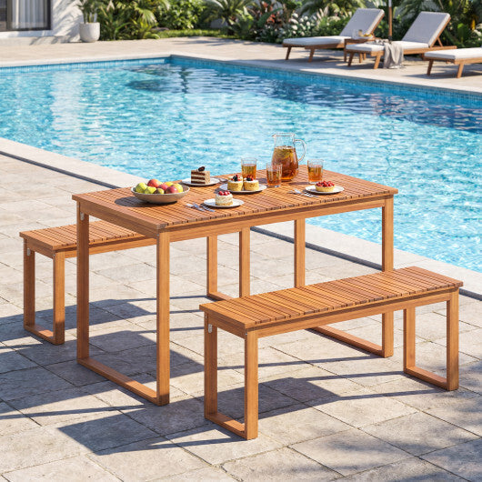 Outdoor Acacia Wood Dining Table with Slatted Tabletop for Garden LuxuryLifeWay Online Store