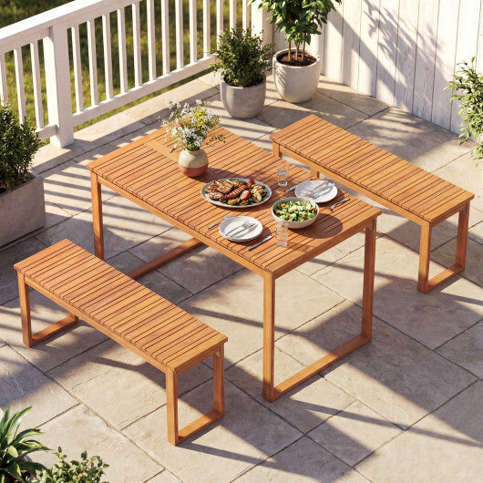 Outdoor Acacia Wood Dining Table with Slatted Tabletop for Garden LuxuryLifeWay Online Store