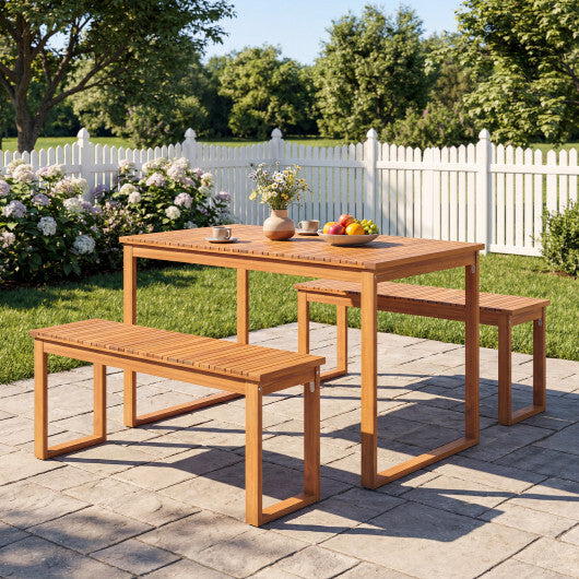 Outdoor Acacia Wood Dining Table with Slatted Tabletop for Garden LuxuryLifeWay Online Store