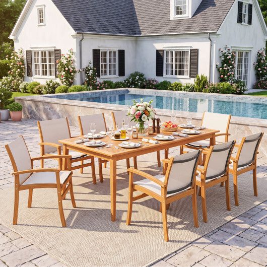 9-Piece Acacia Wood Outdoor Patio Dining Set with 80" Rectangular Table and Breathable Fabric Armchairs-Yellow LuxuryLifeWay Online Store