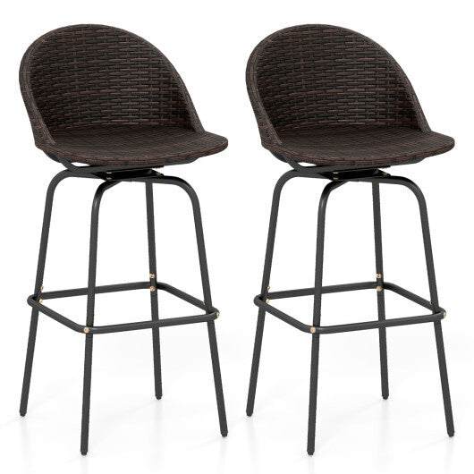 Set of 2 Patio Swivel Bar Stools with Rattan Seat 400 LBS for Garden-Brown LuxuryLifeWay Online Store