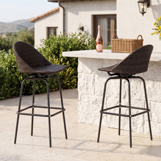 Set of 2 Patio Swivel Bar Stools with Rattan Seat 400 LBS for Garden-Brown LuxuryLifeWay Online Store