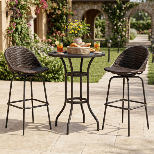 Set of 2 Patio Swivel Bar Stools with Rattan Seat 400 LBS for Garden-Brown LuxuryLifeWay Online Store