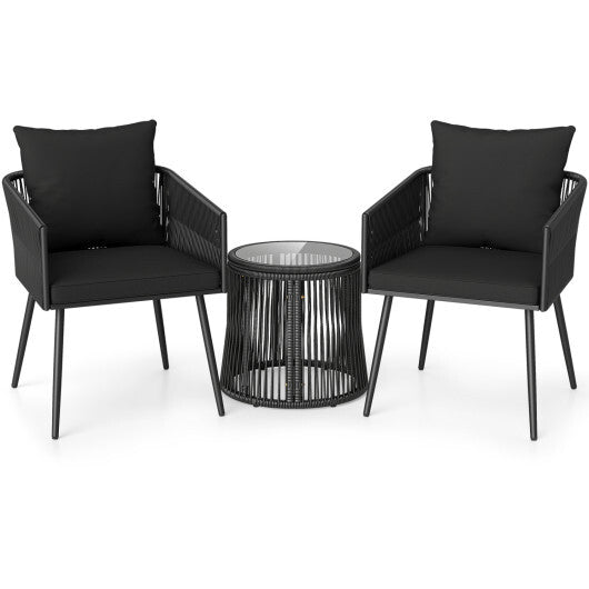 3-Piece Outdoor Furniture Set with Cushions for Porch Garden-Black LuxuryLifeWay Online Store