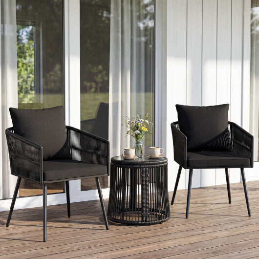 3-Piece Outdoor Furniture Set with Cushions for Porch Garden-Black LuxuryLifeWay Online Store
