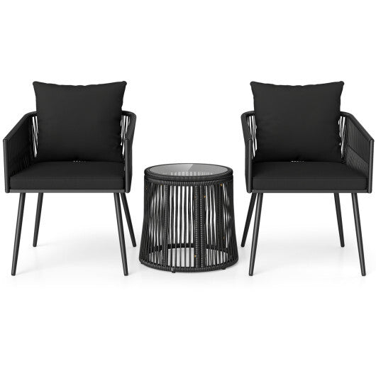 3-Piece Outdoor Furniture Set with Cushions for Porch Garden-Black LuxuryLifeWay Online Store