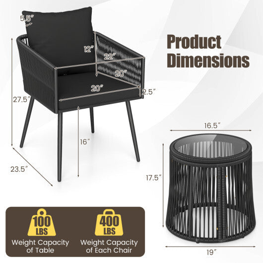3-Piece Outdoor Furniture Set with Cushions for Porch Garden-Black LuxuryLifeWay Online Store