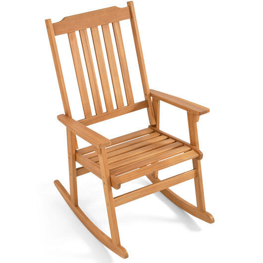 Outdoor Acacia Wood Rocking Chair with High Back and Armrests for Patio-Natural LuxuryLifeWay Online Store