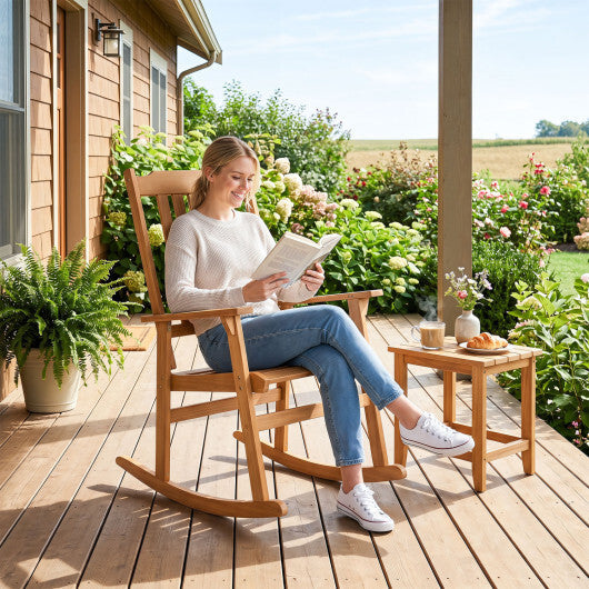 Outdoor Acacia Wood Rocking Chair with High Back and Armrests for Patio-Natural LuxuryLifeWay Online Store