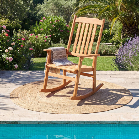 Outdoor Acacia Wood Rocking Chair with High Back and Armrests for Patio-Natural LuxuryLifeWay Online Store