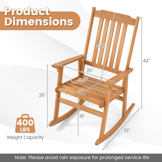 Outdoor Acacia Wood Rocking Chair with High Back and Armrests for Patio-Natural LuxuryLifeWay Online Store