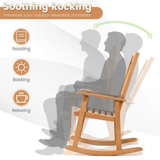 Outdoor Acacia Wood Rocking Chair with High Back and Armrests for Patio-Natural LuxuryLifeWay Online Store