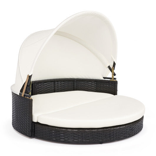 Wicker Dog House with Retractable Canopy & Removable Cushion for Small Medium Dogs-White LuxuryLifeWay Online Store