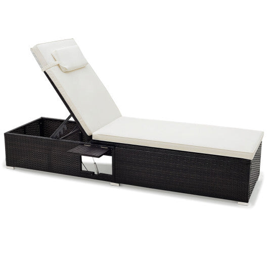 PE Rattan Chaise Lounge with Adjustable Backrest and Foldable Side Table Outdoor-White LuxuryLifeWay Online Store