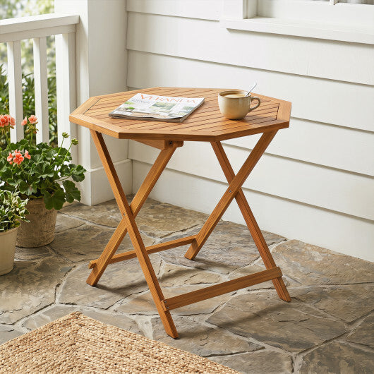 Acacia Wood Outdoor Folding Dining Table for 4 Octagonal with Slatted Tabletop LuxuryLifeWay Online Store