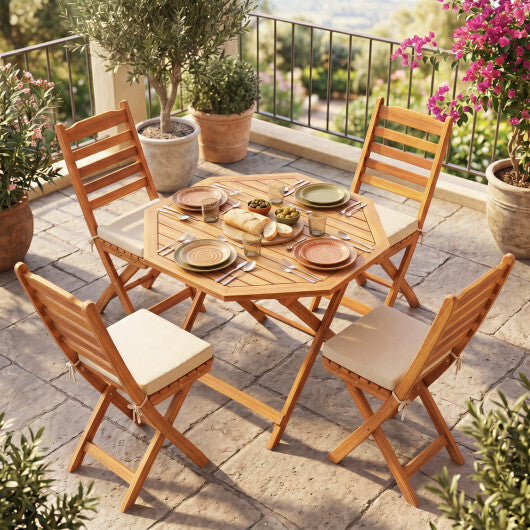 Acacia Wood Outdoor Folding Dining Table for 4 Octagonal with Slatted Tabletop LuxuryLifeWay Online Store