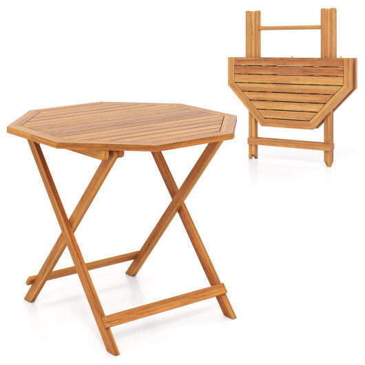 Acacia Wood Outdoor Folding Dining Table for 4 Octagonal with Slatted Tabletop LuxuryLifeWay Online Store