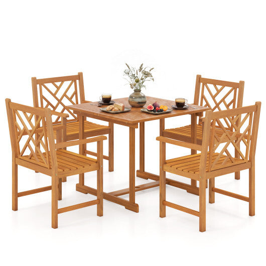 5-Piece Square Patio Dining Set for 4 with Acacia Table & Armchairs for Outdoor LuxuryLifeWay Online Store