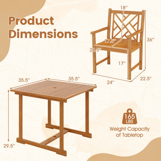 5-Piece Square Patio Dining Set for 4 with Acacia Table & Armchairs for Outdoor LuxuryLifeWay Online Store