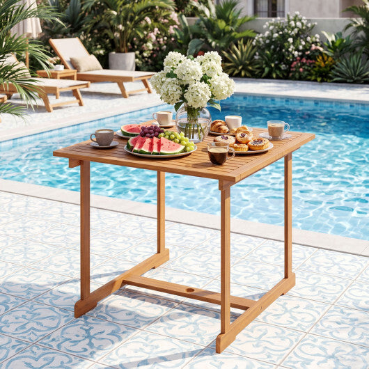 35.5" Acacia Wood Outdoor Dining Table with Umbrella Hole and Reinforced Crossbar for 4 LuxuryLifeWay Online Store