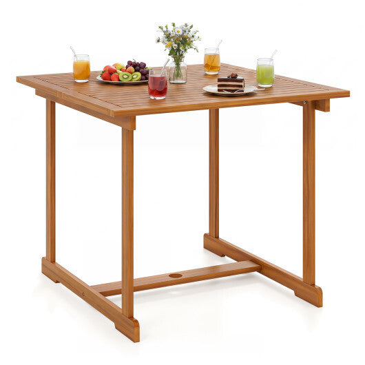 35.5" Acacia Wood Outdoor Dining Table with Umbrella Hole and Reinforced Crossbar for 4 LuxuryLifeWay Online Store