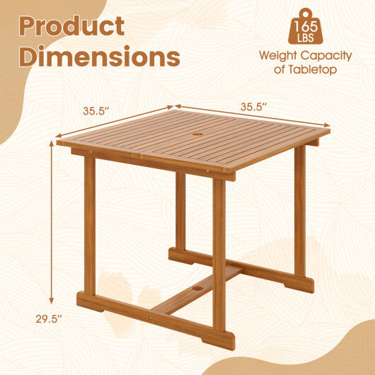 35.5" Acacia Wood Outdoor Dining Table with Umbrella Hole and Reinforced Crossbar for 4 LuxuryLifeWay Online Store