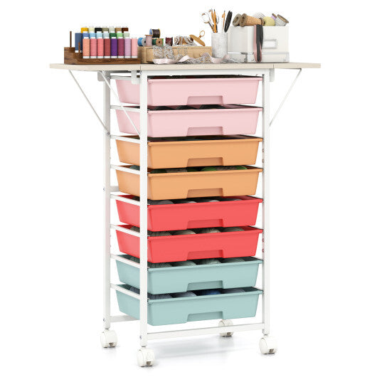 8-Drawer Rolling Cart with Wooden Tabletop and Folding Side Panels for Living Room-Macaron LuxuryLifeWay Online Store
