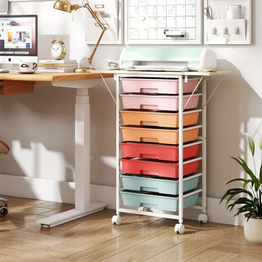 8-Drawer Rolling Cart with Wooden Tabletop and Folding Side Panels for Living Room-Macaron LuxuryLifeWay Online Store