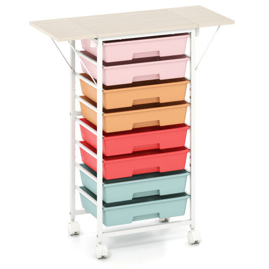 8-Drawer Rolling Cart with Wooden Tabletop and Folding Side Panels for Living Room-Macaron LuxuryLifeWay Online Store