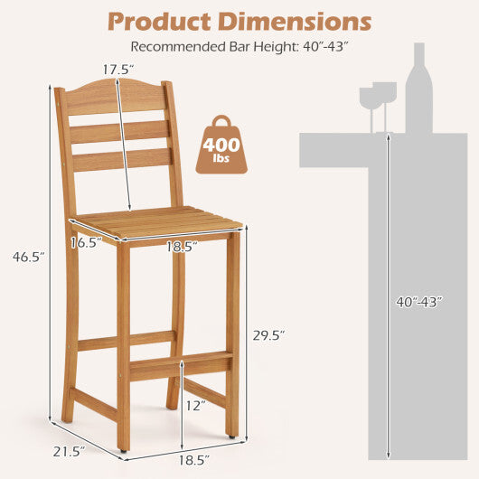 Solid Acacia Wood Bar Stools Heavy-duty Outdoor Barstools with 400 LBS Max Load LuxuryLifeWay Online Store