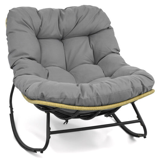 Outdoor Papasan Rocking Chair with Thick Cushioned Seat for Patio-Gray LuxuryLifeWay Online Store