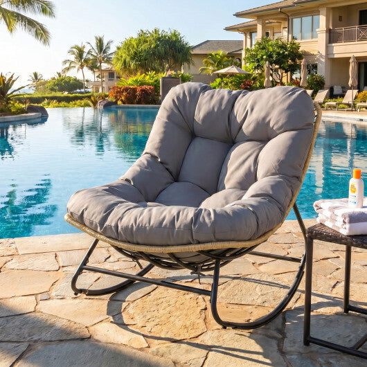 Outdoor Papasan Rocking Chair with Thick Cushioned Seat for Patio-Gray LuxuryLifeWay Online Store