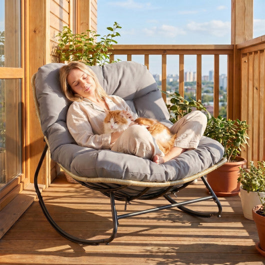 Outdoor Papasan Rocking Chair with Thick Cushioned Seat for Patio-Gray LuxuryLifeWay Online Store