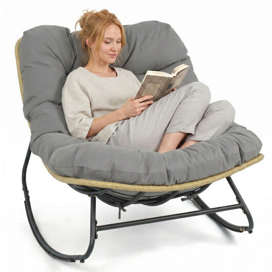 Outdoor Papasan Rocking Chair with Thick Cushioned Seat for Patio-Gray LuxuryLifeWay Online Store