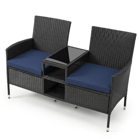 Outdoor Wicker Patio Loveseat with Built-in Glass Side Table-Black LuxuryLifeWay Online Store