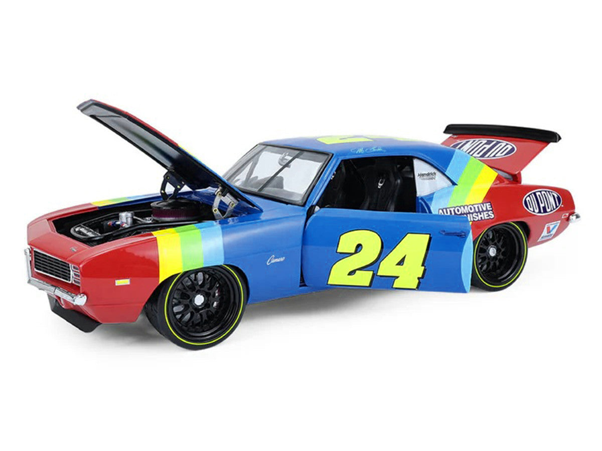 1969 Chevrolet Camaro #24 Jeff Gordon "Hendrick Motorsports First Win Tribute" Blue and Red with Rainbow Stripes 1/18 Diecast Model Car by Highway 61 LuxuryLifeWay Online Store