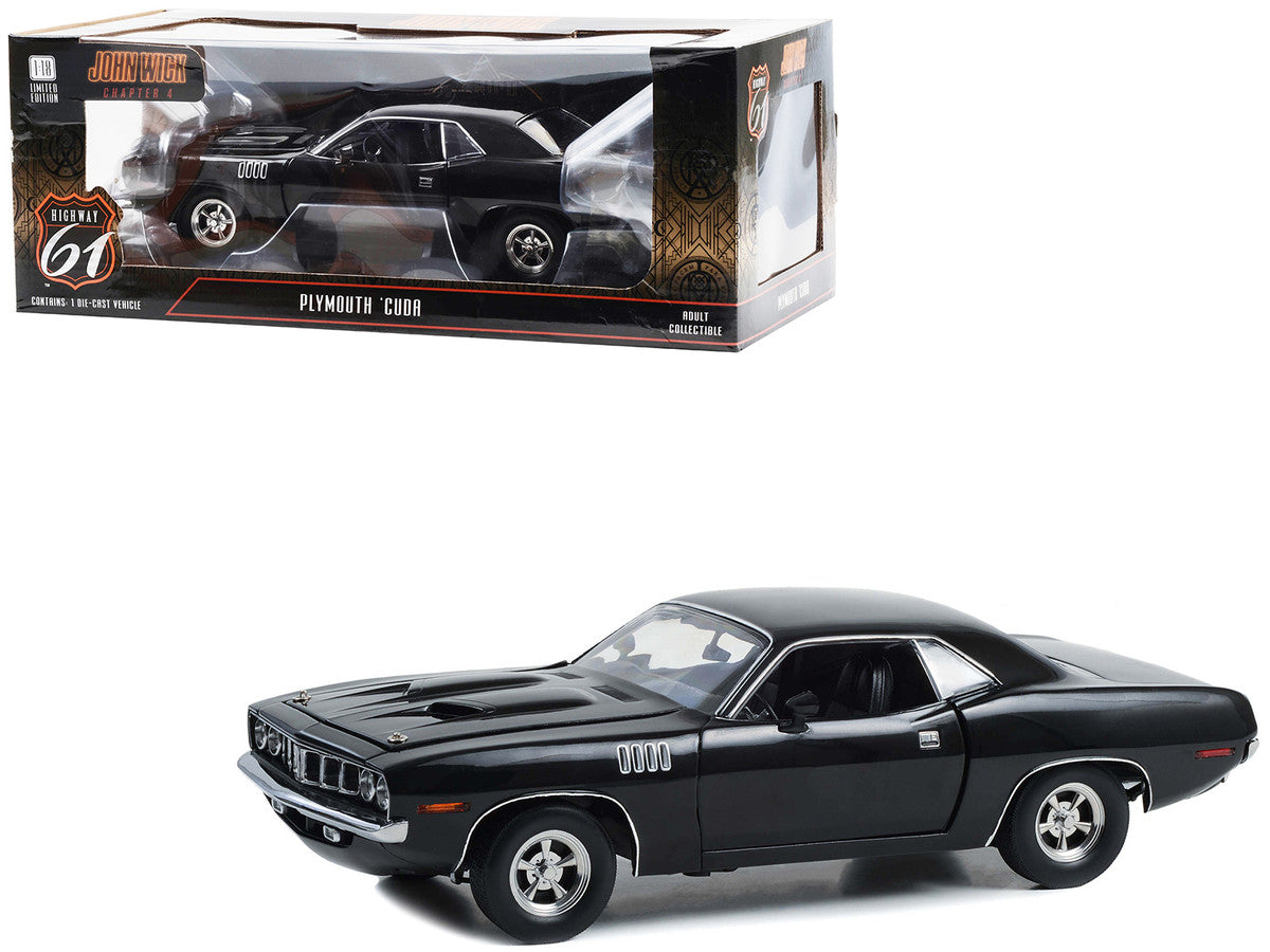 Plymouth Barracuda Black "John Wick: Chapter 4" (2023) Movie 1/18 Diecast Model Car by Highway 61 LuxuryLifeWay Online Store
