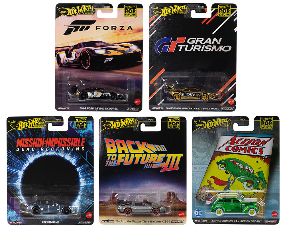 "Pop Culture 2025" 5 piece Set L "Premium Series" Diecast Model Cars by Hot Wheels LuxuryLifeWay Online Store