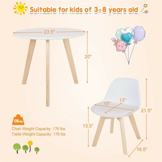 Modern Kids Activity Play Table and 2 Chairs Set with Beech Leg Cushion-White LuxuryLifeWay Online Store