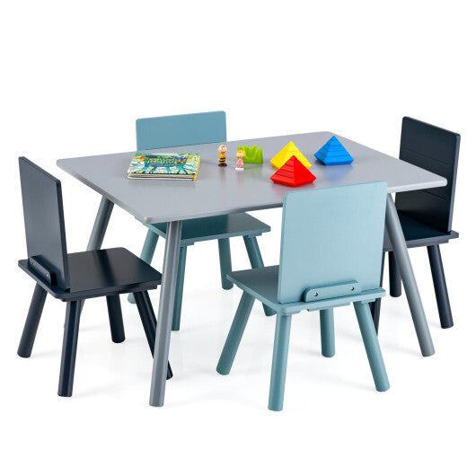 5 Pieces Kids Wooden Activity Play Furniture Set with Building Blocks-Blue LuxuryLifeWay Online Store