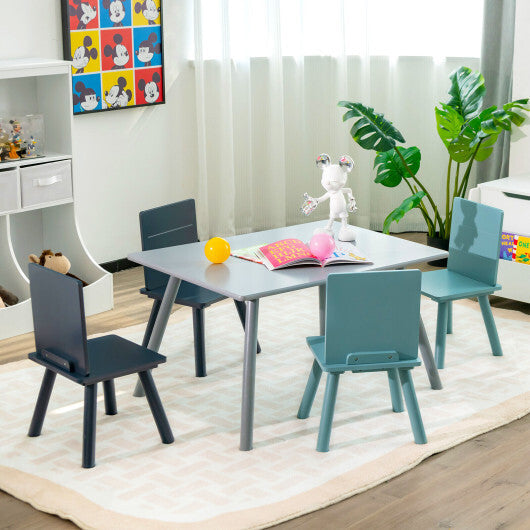5 Pieces Kids Wooden Activity Play Furniture Set with Building Blocks-Blue LuxuryLifeWay Online Store